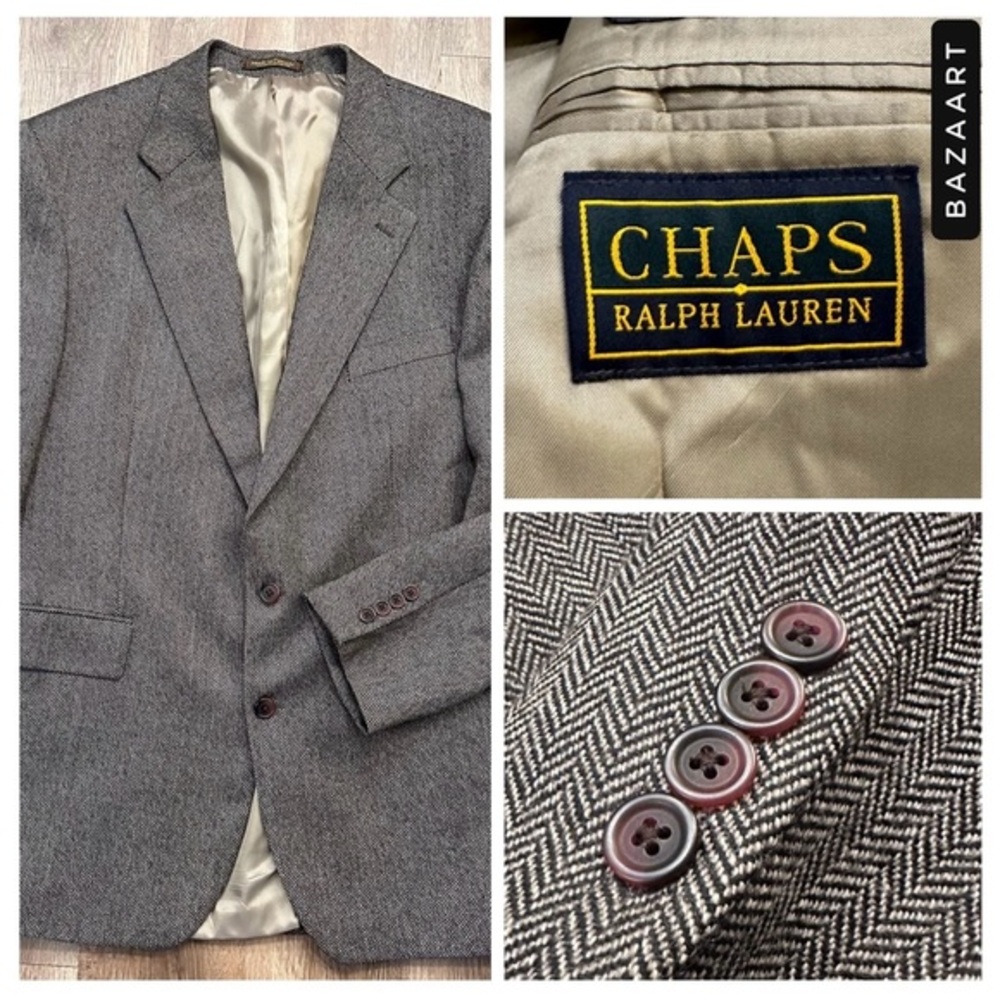 VTG‎ Chaps Ralph Lauren 46T 100% Wool Tweed herringbone 2 Button Blazer Jacket